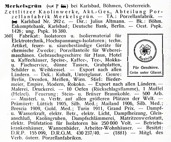 Porzellanfabrik Merkelsgrün bei Karlsbad