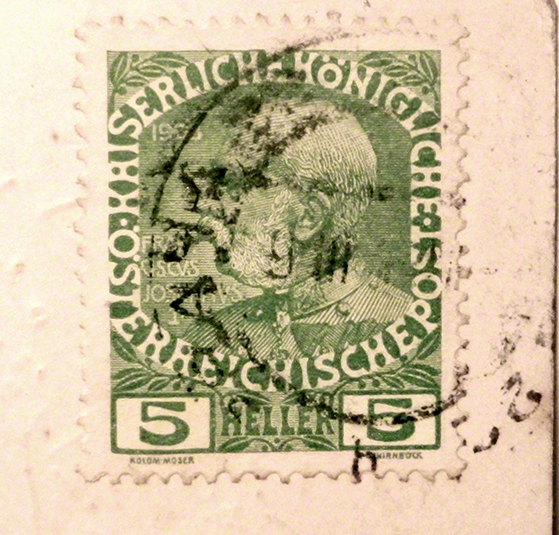 Briefmarke Monarchie, Postkarte mit Porzellanservice